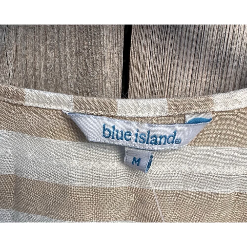 Women's Blue Island Striped Swim Cover Up Dress Size Medium NEW Boho Ruffle - Picture 4 of 6
